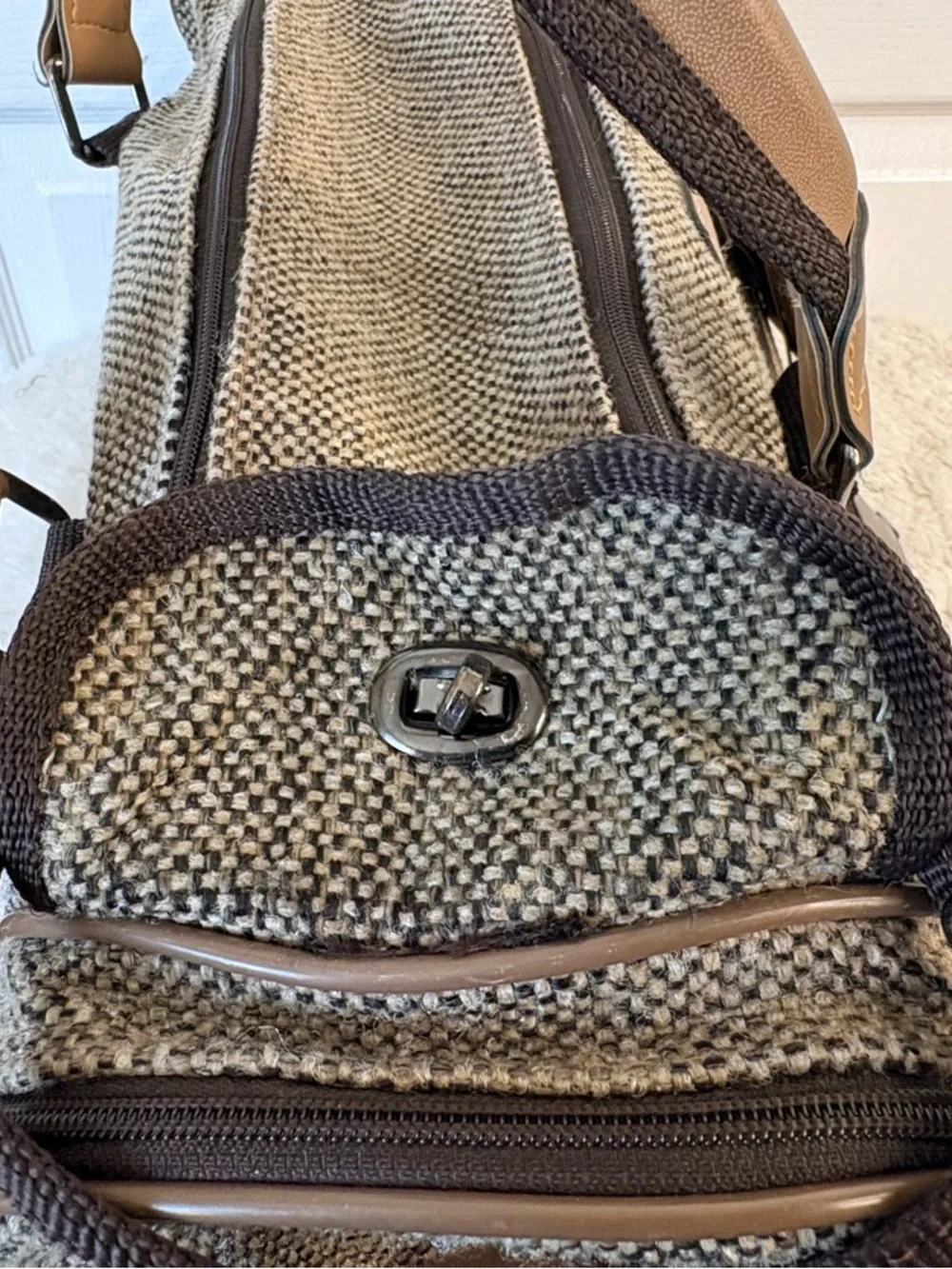 Vintage 70s Atlantic USA Wool Tweed Carry-On Duffle Bag Travel Weekender Luggage